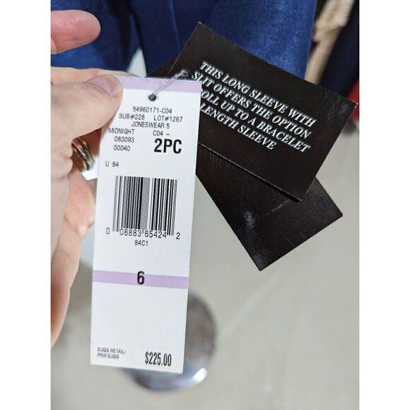 Jones Wear Women's Navy Blue Belted Long-Sleeve Suit Size 6 NWT - Picture 5 of 8